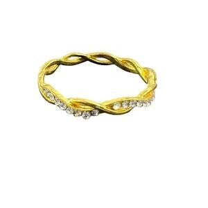 Dainty Twist Stacking Gold Tone Ring Rhinestone Ring Size 9.75 Fashion Jewelry